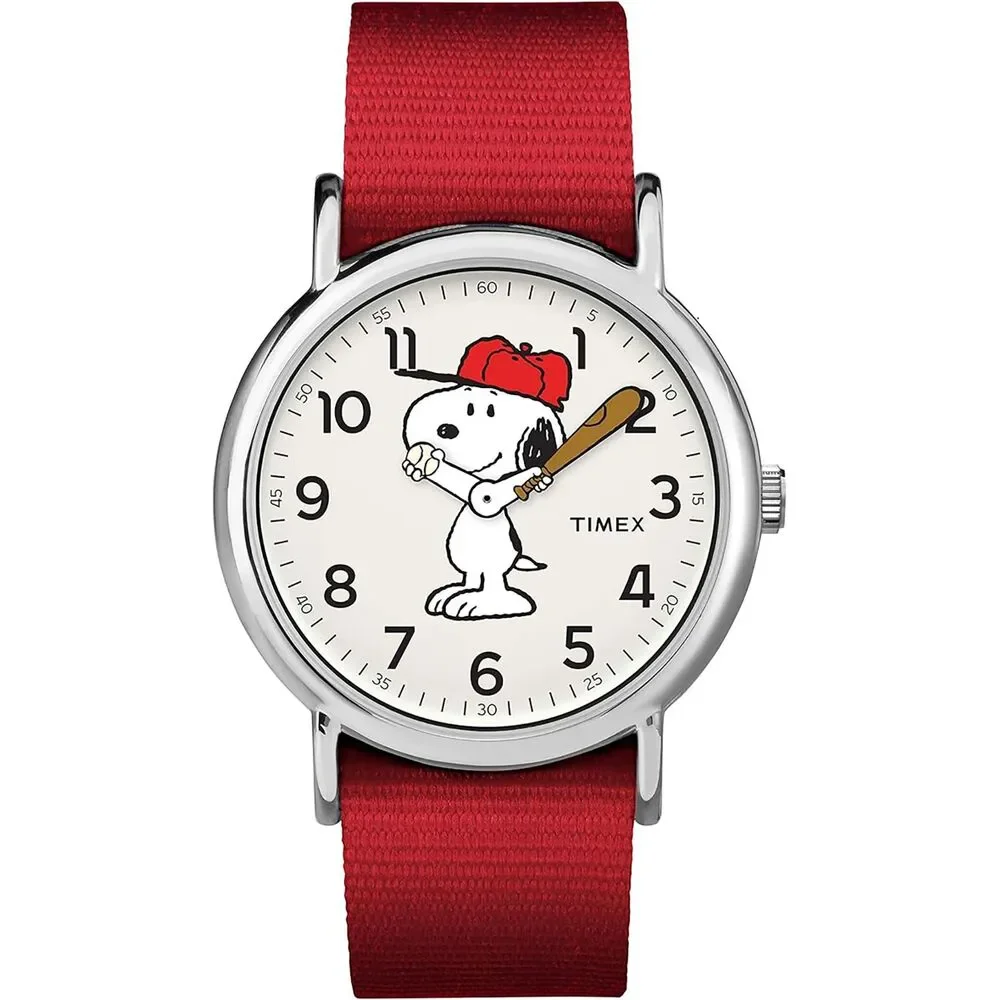 Timex X Peanuts Watch Snoopy Baseball Weekender 38mm Wrist Indiglo Fabric Strap